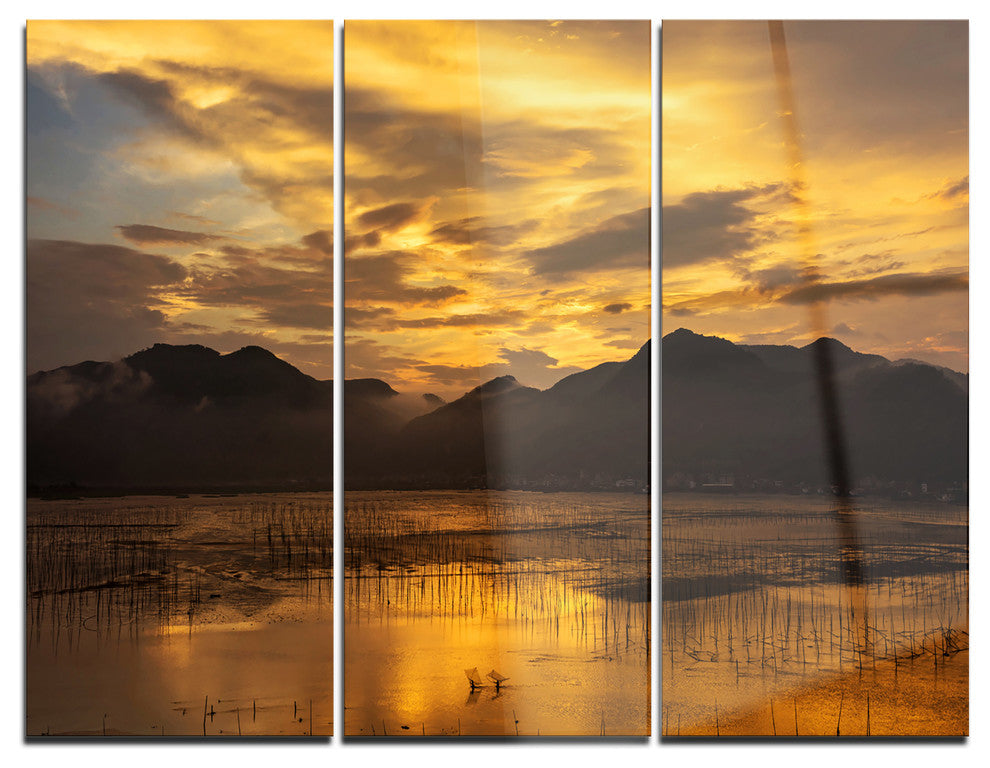 "Sunrise in Xiapu County" Photo Metal Wall Art, 3 Panels, 36"x28"