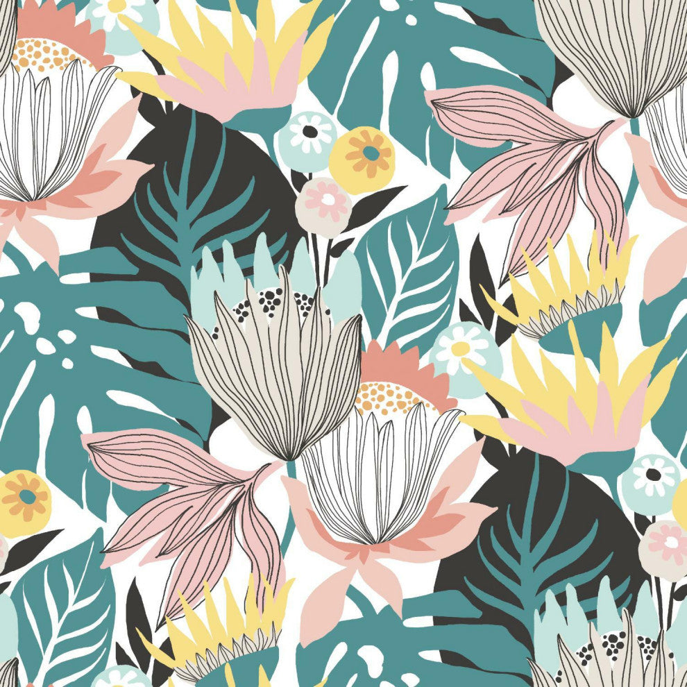 Retro Tropical Leaves Peel & Stick Wallpaper