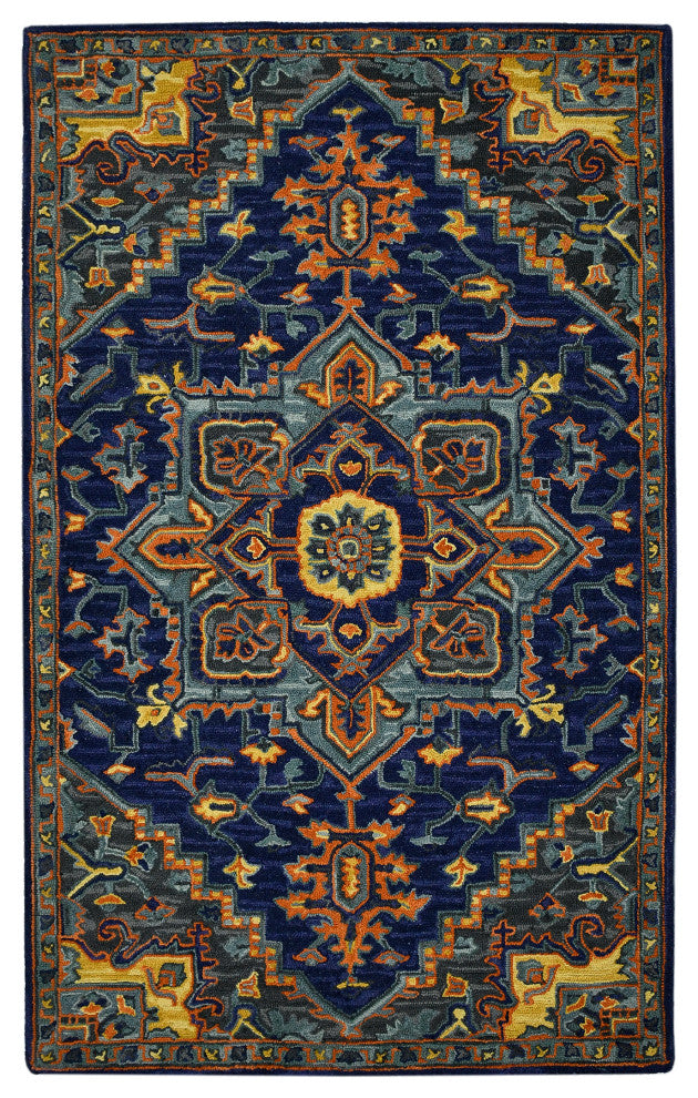 Boho Evreux Area Rug, Blue and Orange, 5'' x 8'', Medallion