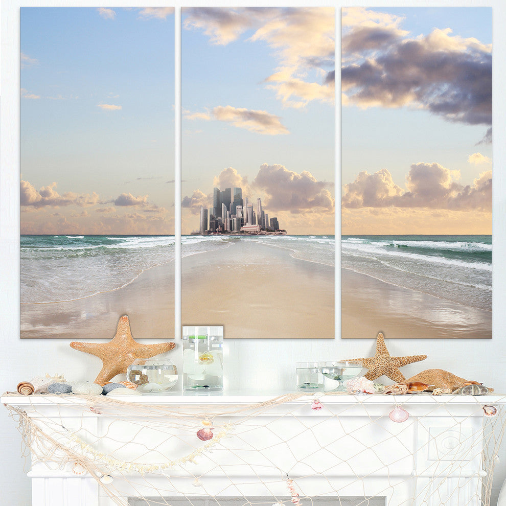 "Road along the Beach to City" Metal Wall Art, 3 Panels, 36"x28"
