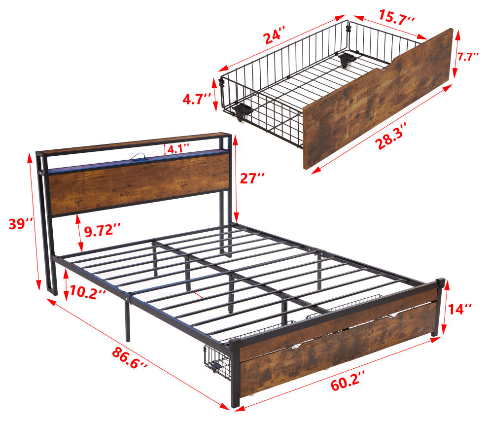 Gewnee Queen Size Metal Platform Bed Frame
