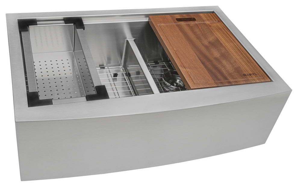 Ruvati RVH9201 Apron Front Stainless Steel 33" Kitchen Sink Double Bowl