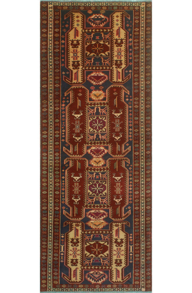 Fine Vintage Distressed Aprille Burgundy/Navy Runner, 3'7x9'4