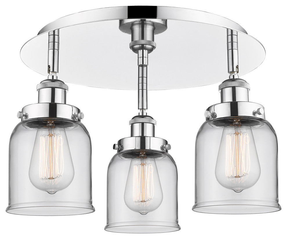 Bell-3 Light 17" Flush Mount-Polished Chrome, Clear Glass Shade