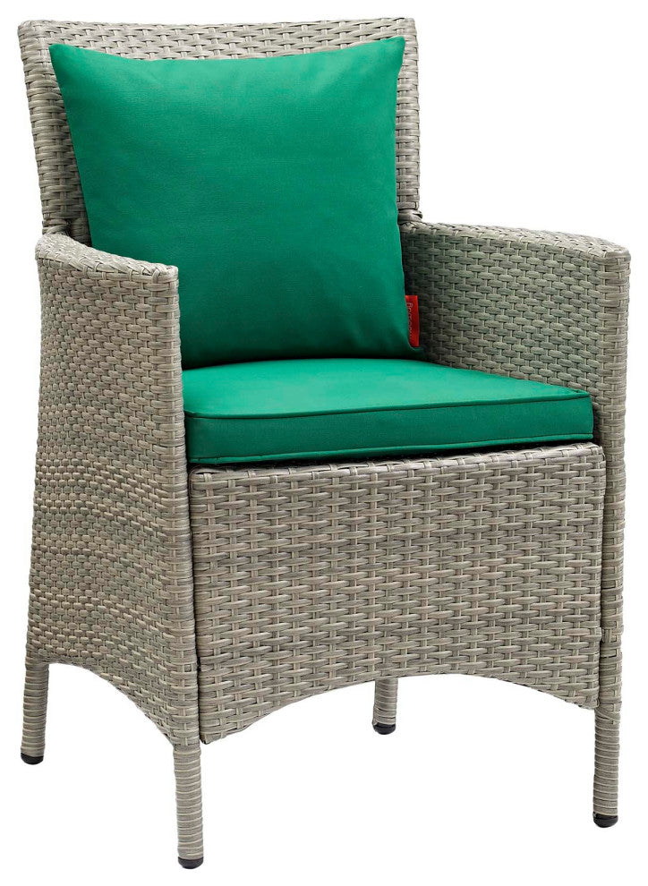 Conduit Outdoor Patio Wicker Rattan Dining Armchair, Light Gray Green