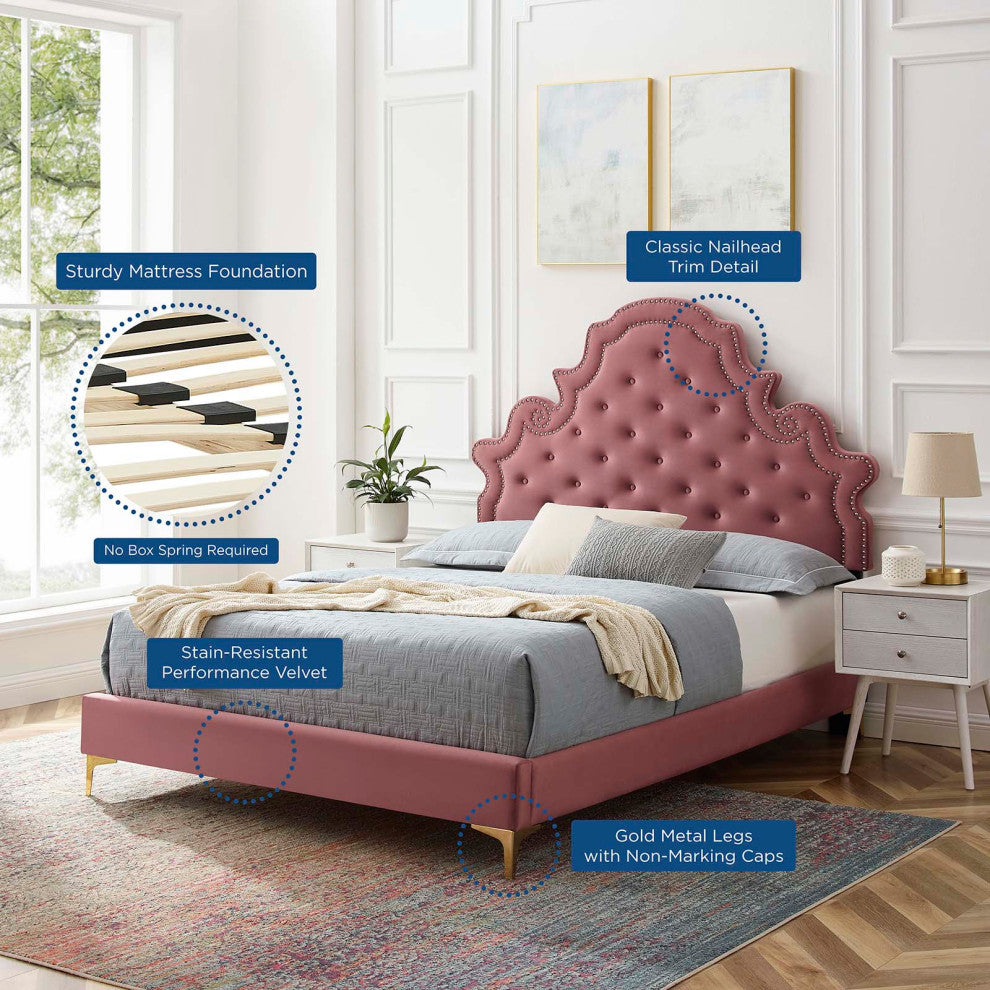 Gwyneth Tufted Performance Velvet King Platform Bed - Dusty Rose