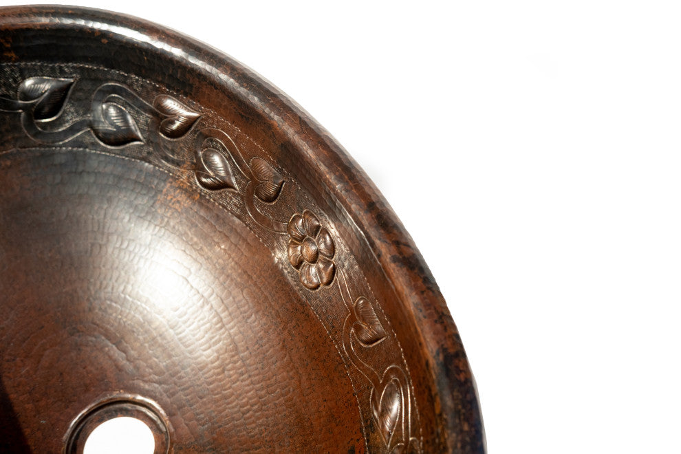 19" Oval Copper Sink with Flower Motif