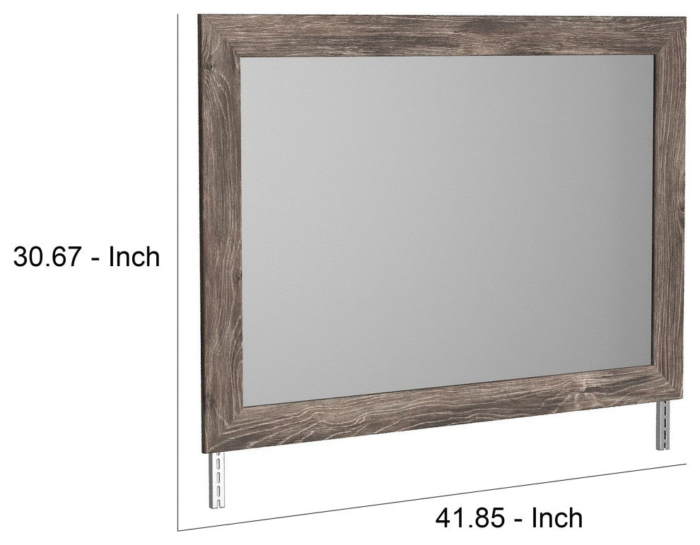 Benzara BM248077 Bedroom Mirror With Replicated Grain Details, Rustic Gray