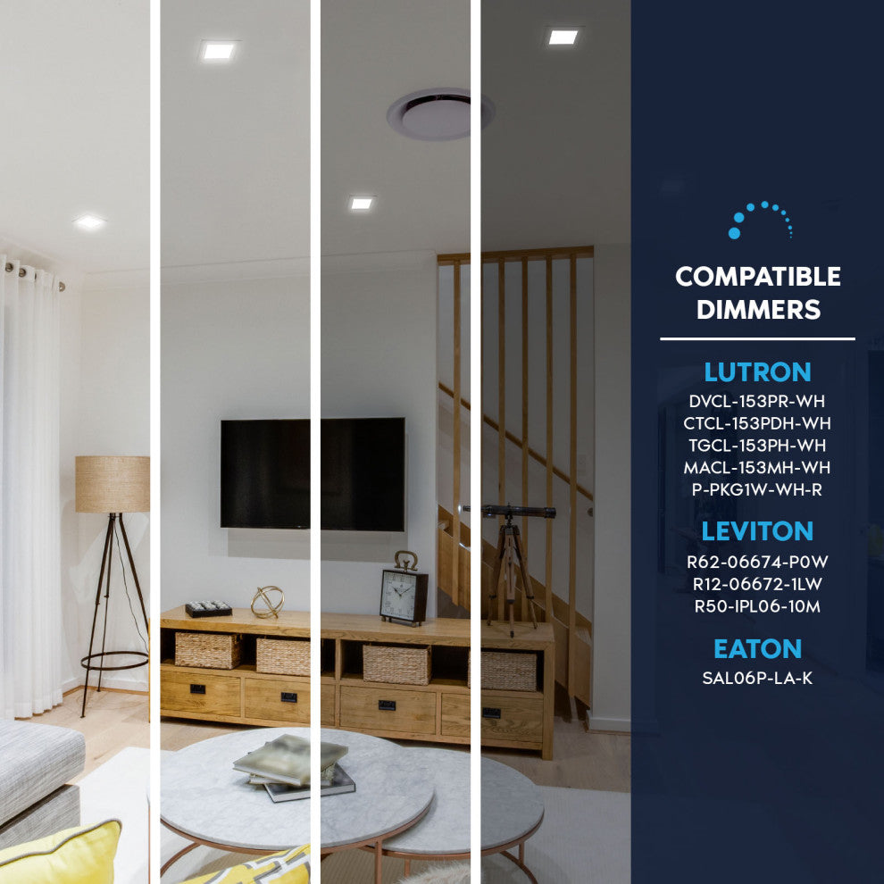 Luxrite 6" Square LED Recessed Light J-Box 18W 5CCT 1800LM 4 Pack