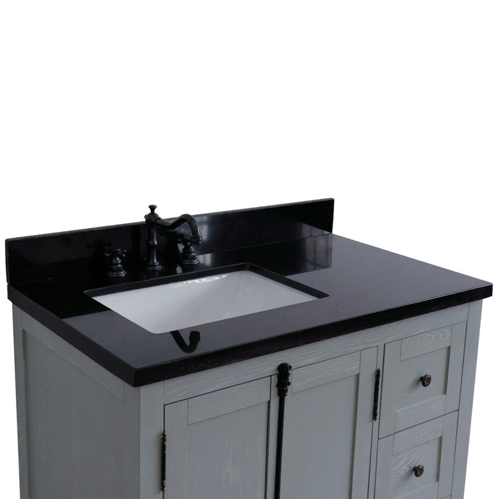 37" Vanity, Gray Ash With Black Galaxy Top, Left Doors/Left Rectangle Sink