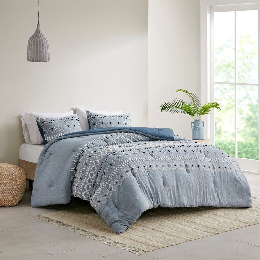 Dora Organic Cotton Chambray 3-Piece King/Cal King, Duvet Cover Set, No Insert