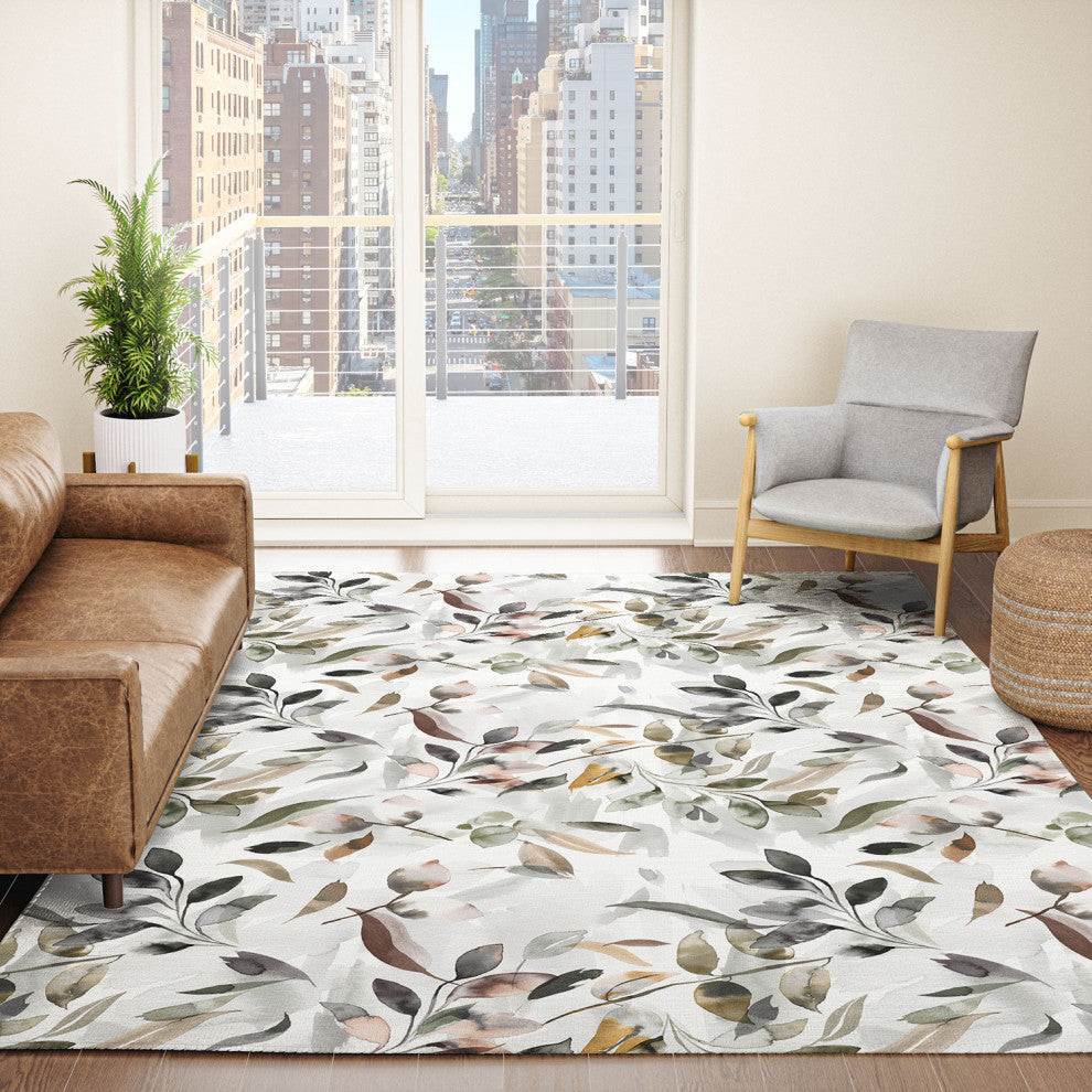 Ninola Design Watercolor Leaves Green gray Area Rug