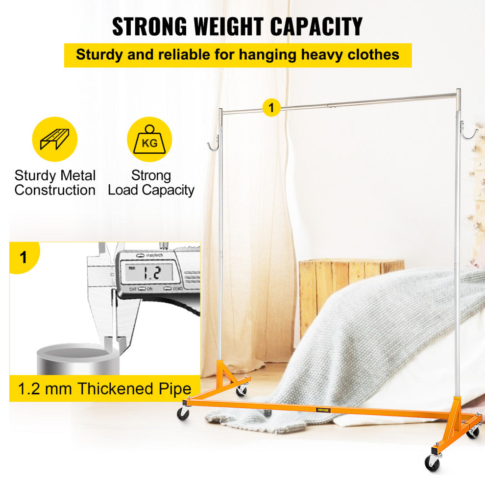 Z Rack Adjustable Height Rolling Garment Rack, Orange, 23.62x64.96x70.87 in