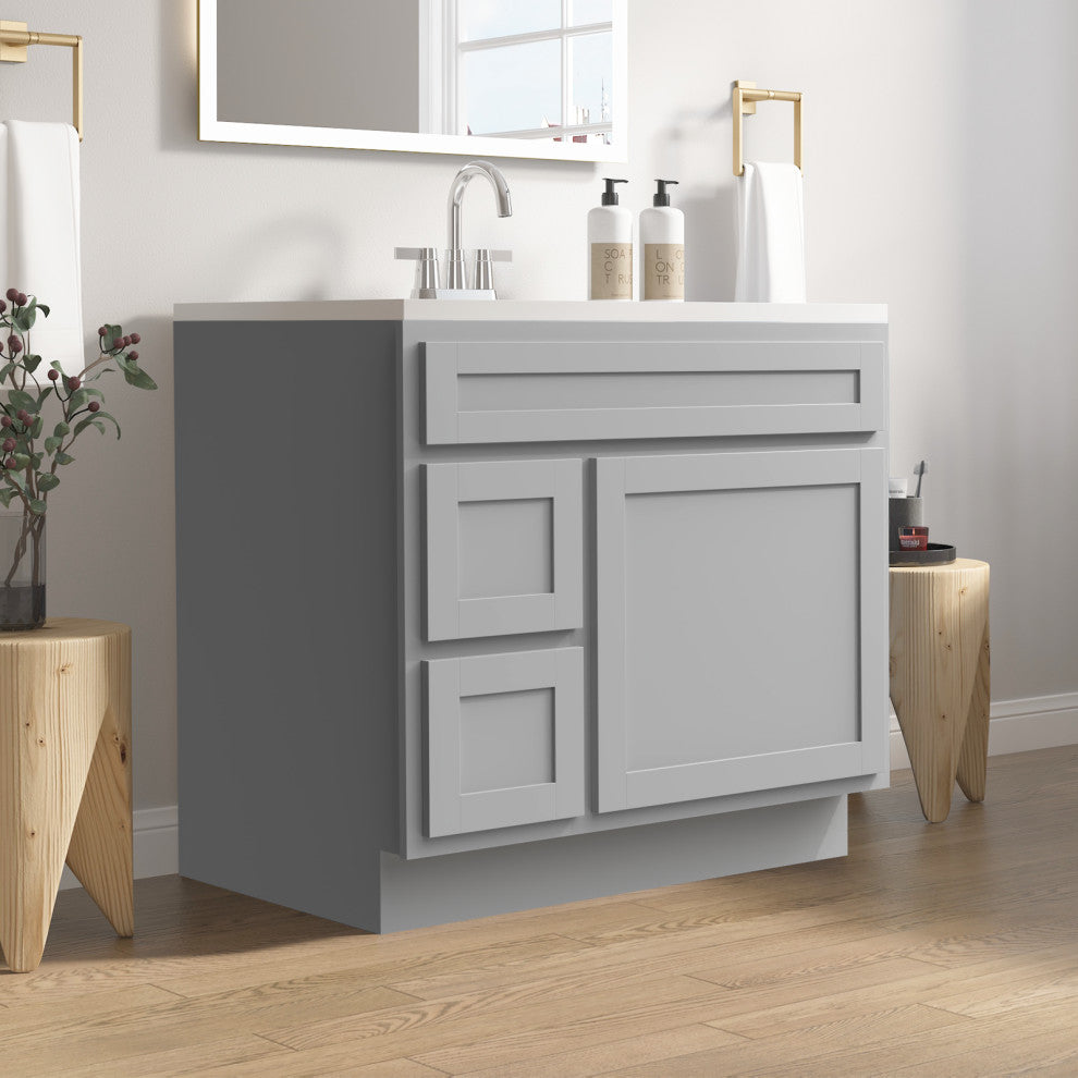 Vanity Art Vanity Base Cabinet, No Top, Drawers on Left, 36", Gray