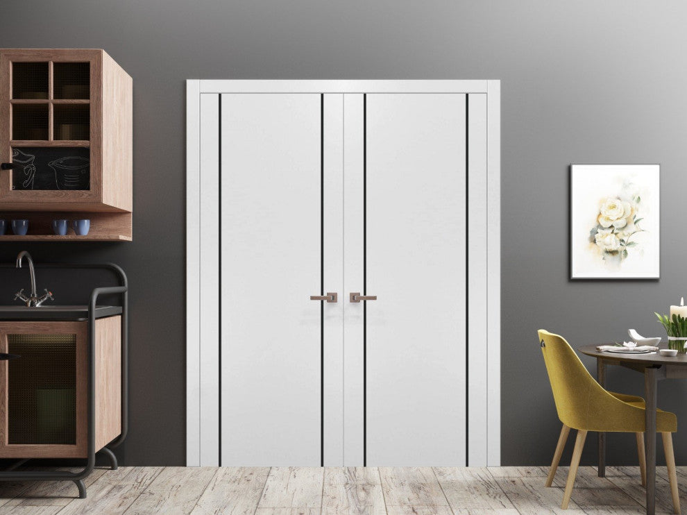 Solid French Double Doors 64 x 80 | Planum 0016 White Silk with
