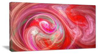 Red Fractal Pattern with Circles, Oversized Abstract Canvas Art Print, 60x28