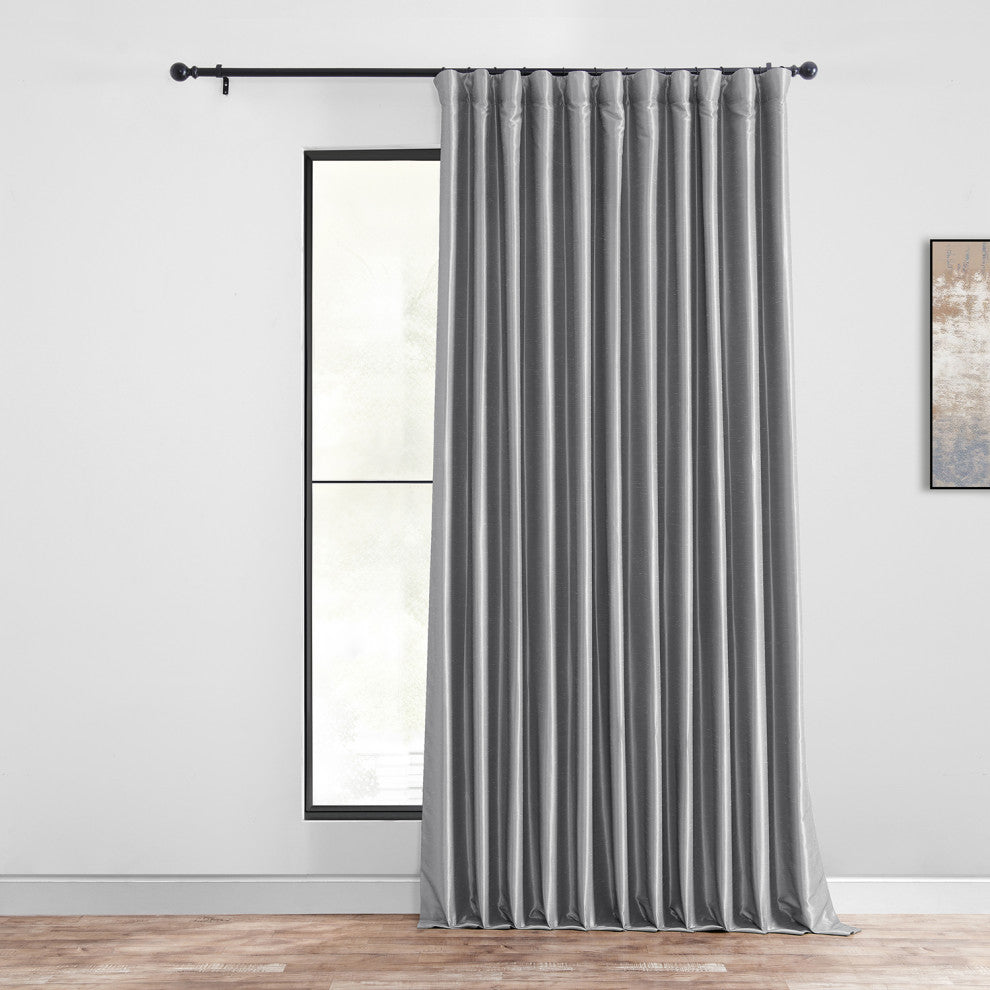 Blackout Extra Wide Vintage Textured Faux Dupioni Curtain, Storm Grey, 100"x108"