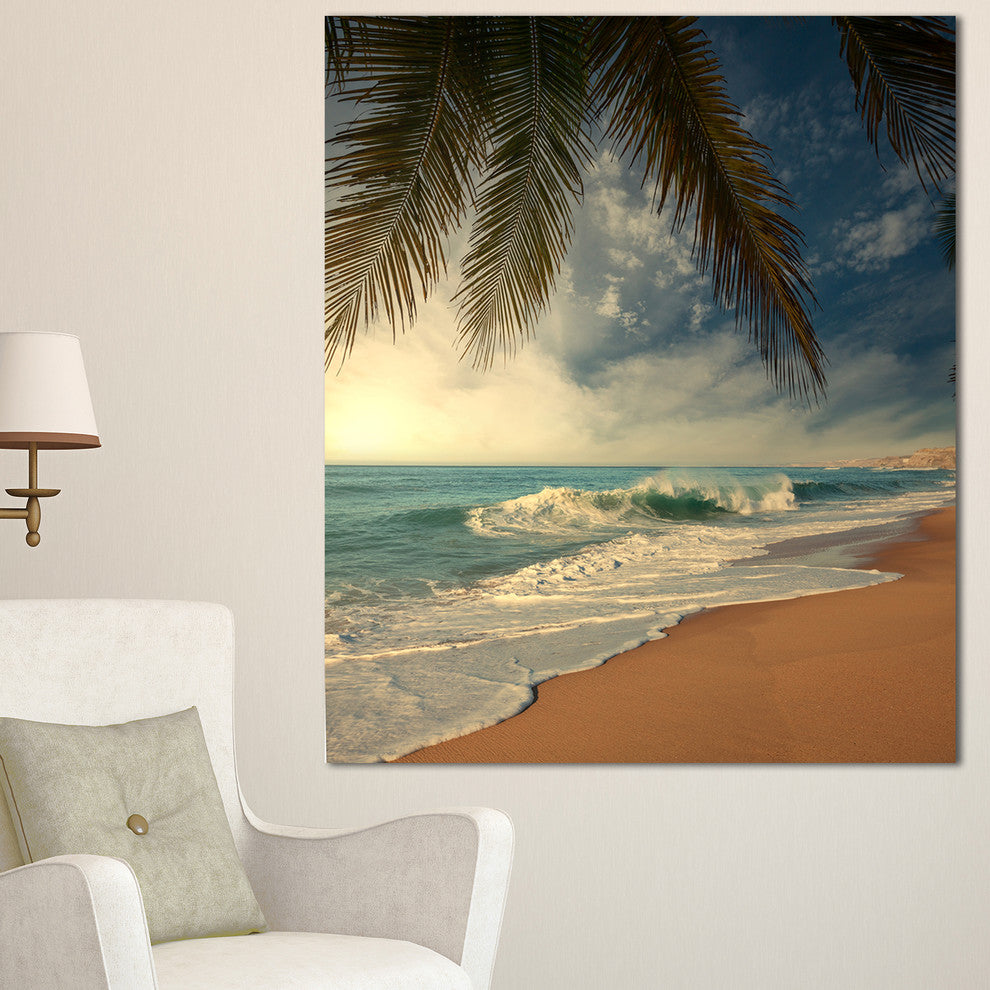Beautiful Tropical Beach with Palms, Beach Photo Canvas Print, 30"x40"