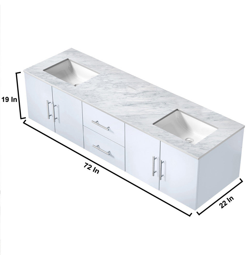 Geneva Transitional Glossy White 72" Double Vanity