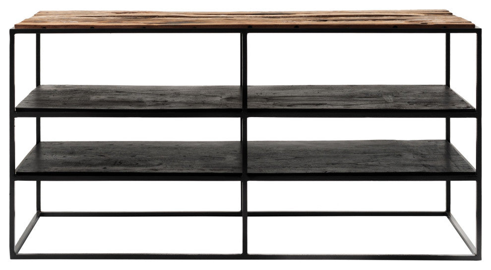 44" Modern Rustic Wood and Black Metal Open TV Stand