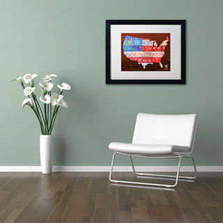 "USA Flag Map" Matted Framed Canvas Art by Design Turnpike