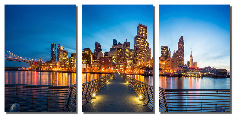 Pier 14 View San Francisco, Metal Print, 3 Panel Split, Triptych Wall