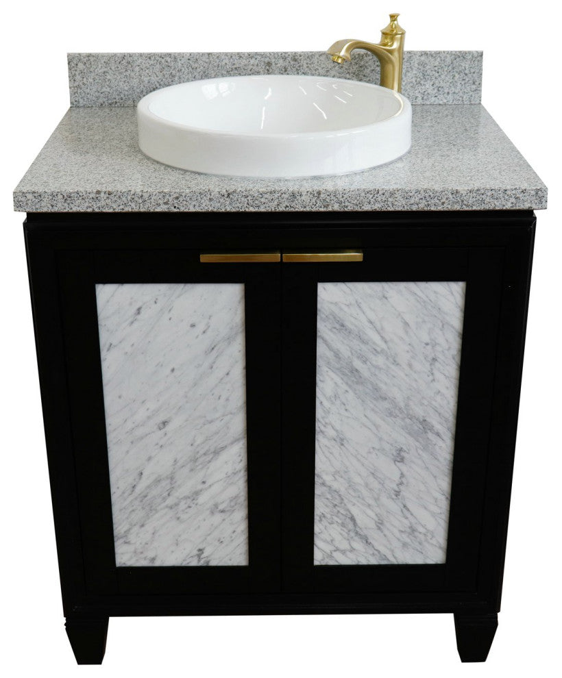 31" Single Sink Vanity, Black Finish With Gray Granite With Round Sink