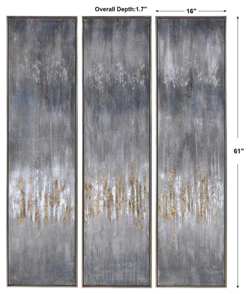 Uttermost 16 x 61" Gray Showers Hand Painted Canvases Set of 3