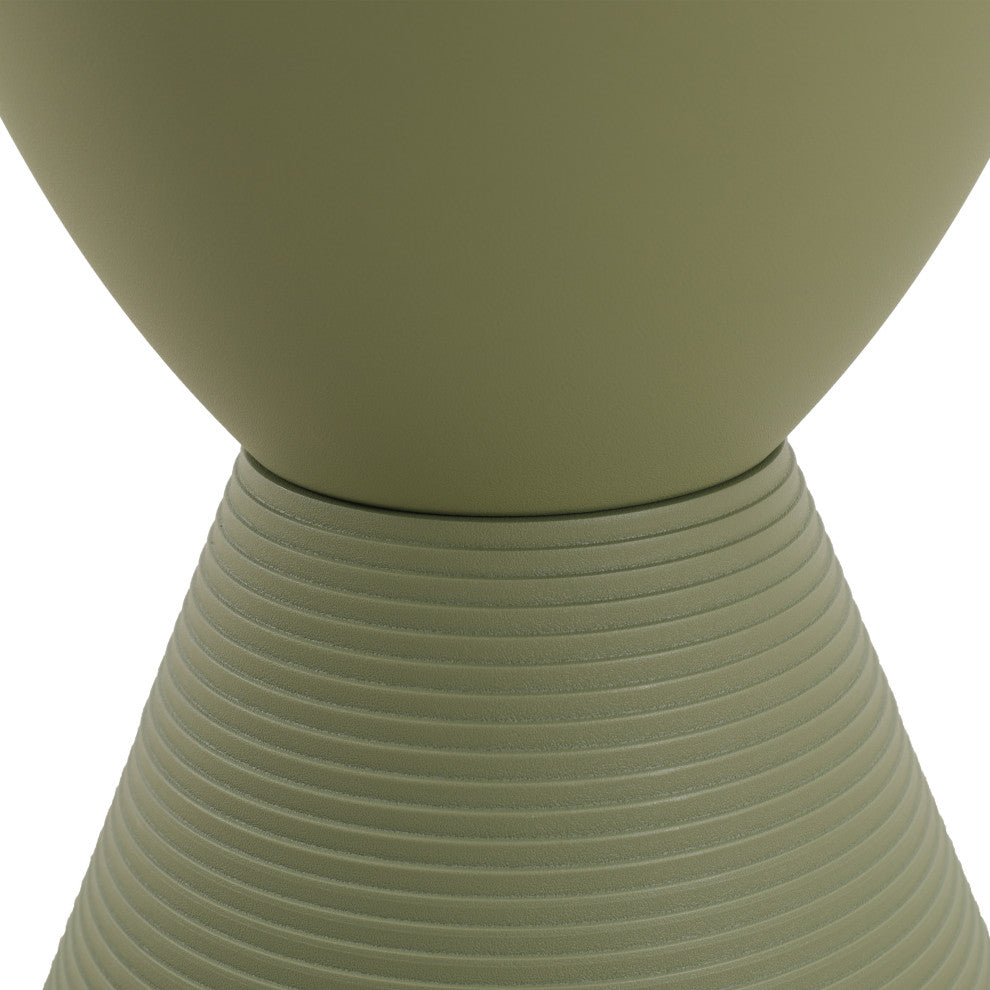 Round Side Table in ABS Plastic Ribbed Design End Table with Removable Lid, Olive Green