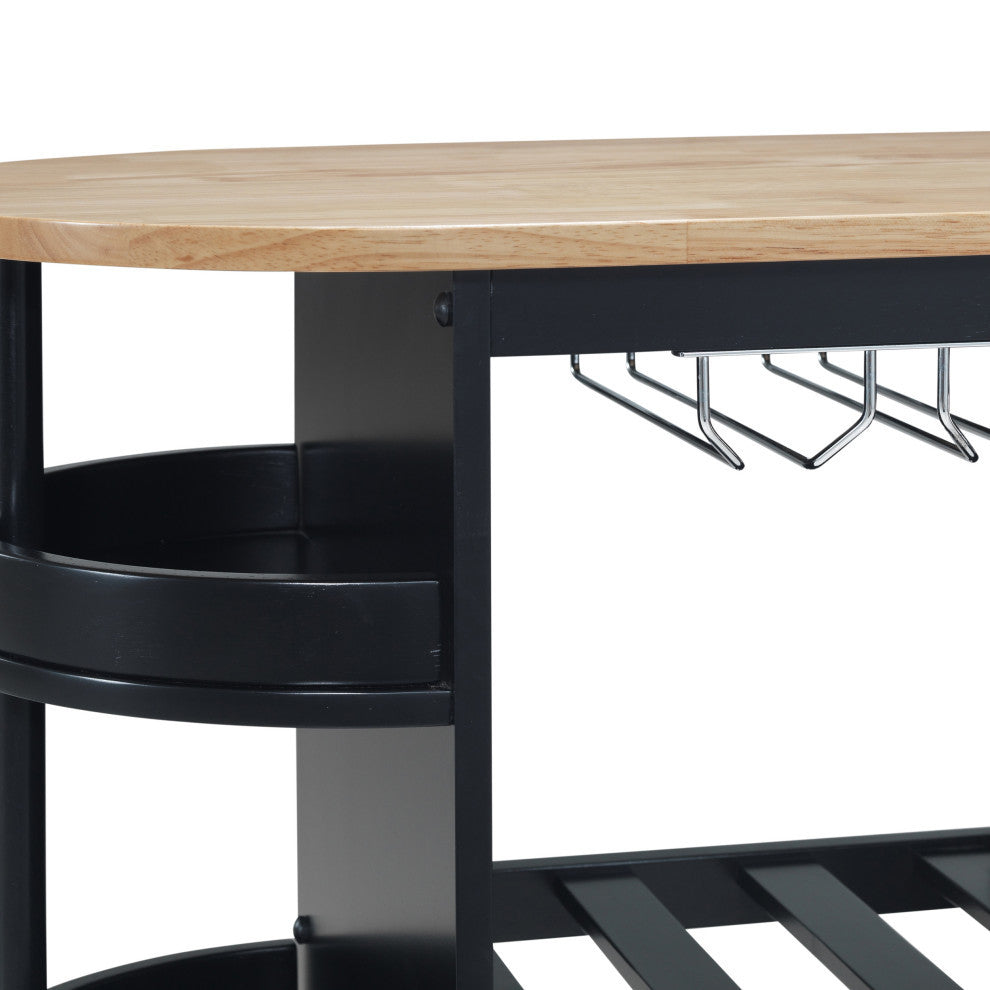 Chloe Kitchen Cart With Wheels, Black and Natural