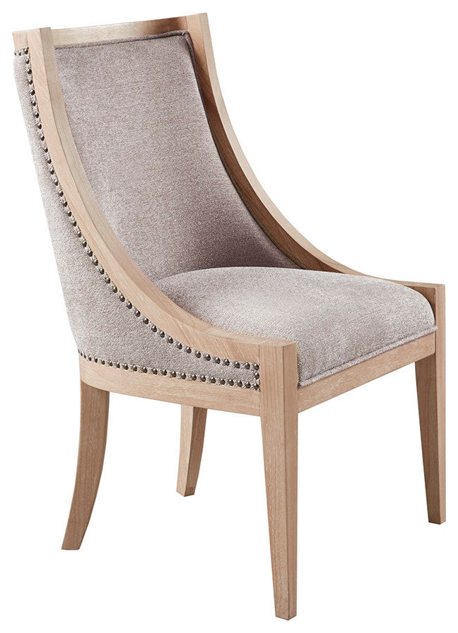 Martha Stewart Farmhouse Curved Dining Chair Wheat Wood Finish, Linen Natural
