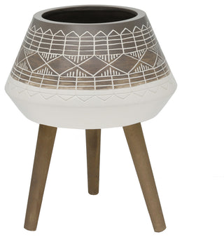 18" Fiberglass Pot On Stand, Brown