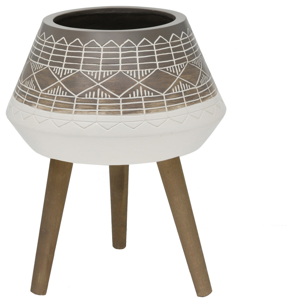 18" Fiberglass Pot On Stand, Brown