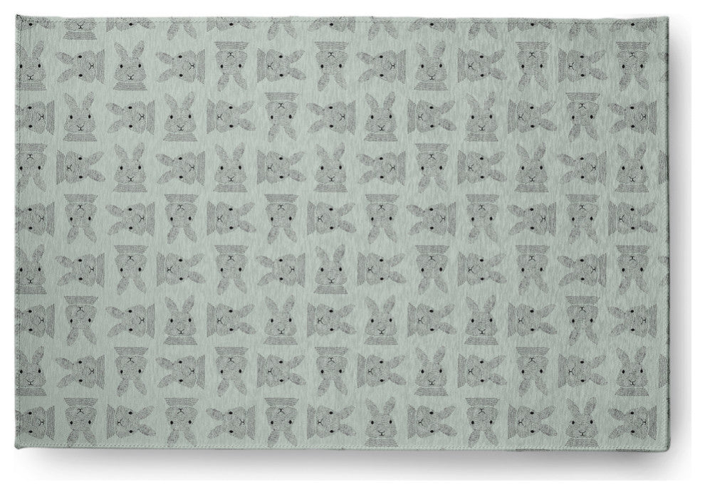 Criss Cross Bunnies Easter Chenille Rug, Breezeway Green, 4'x6'