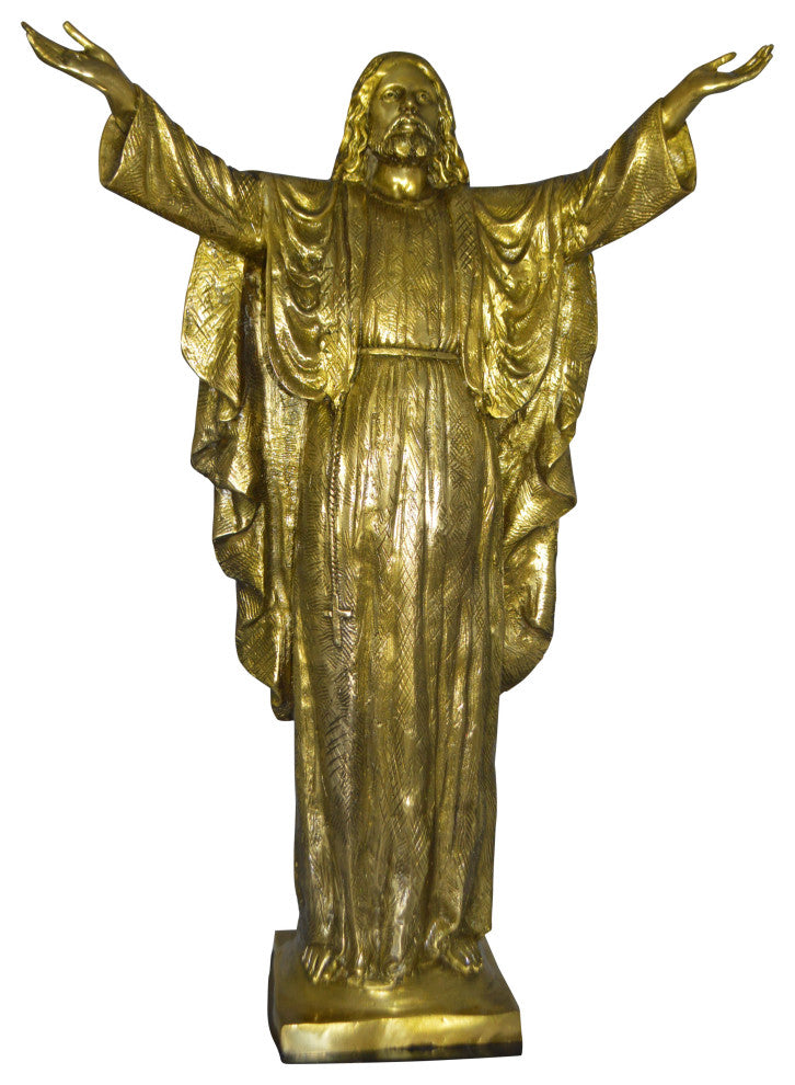 Jesus Opens His Hands Bronze Statue -  Size: 10"L x 21"W x 32"H.
