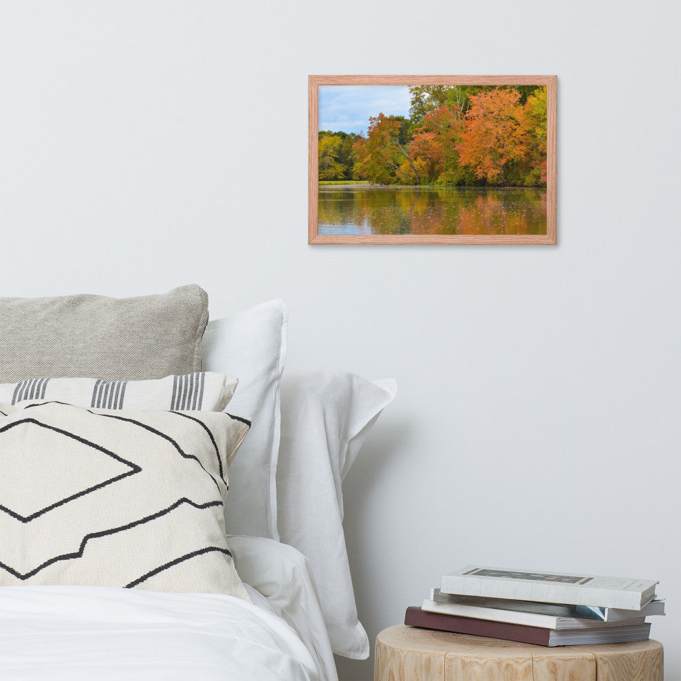 Autumn Tree Line Rural Landscape Framed Photo Paper Wall Art Prints, Red Oak, 12" X 18"