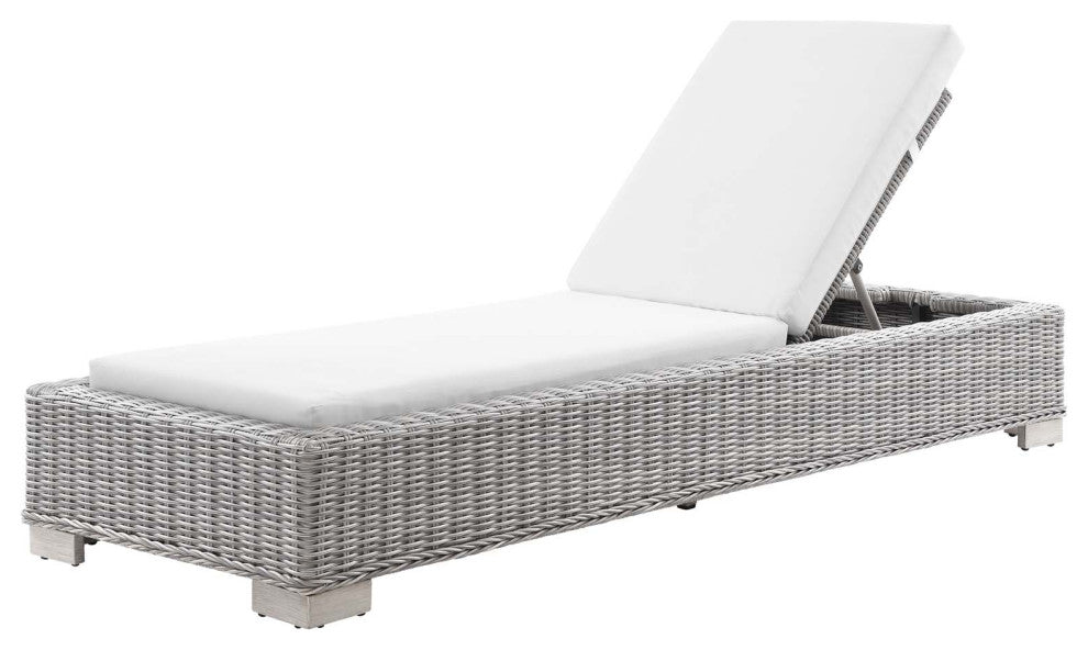 Lounge Chair Chaise, Rattan, Wicker, Gray White, Modern, Outdoor Patio Cafe