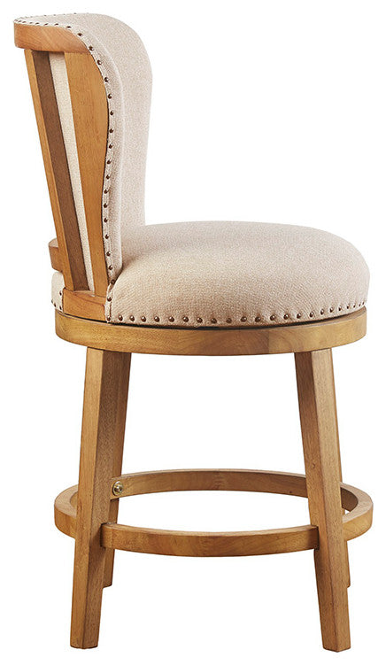 Madison Park Stewart Round Upholstered 360 Degree Swivel Counter Stool 25"H, Tan