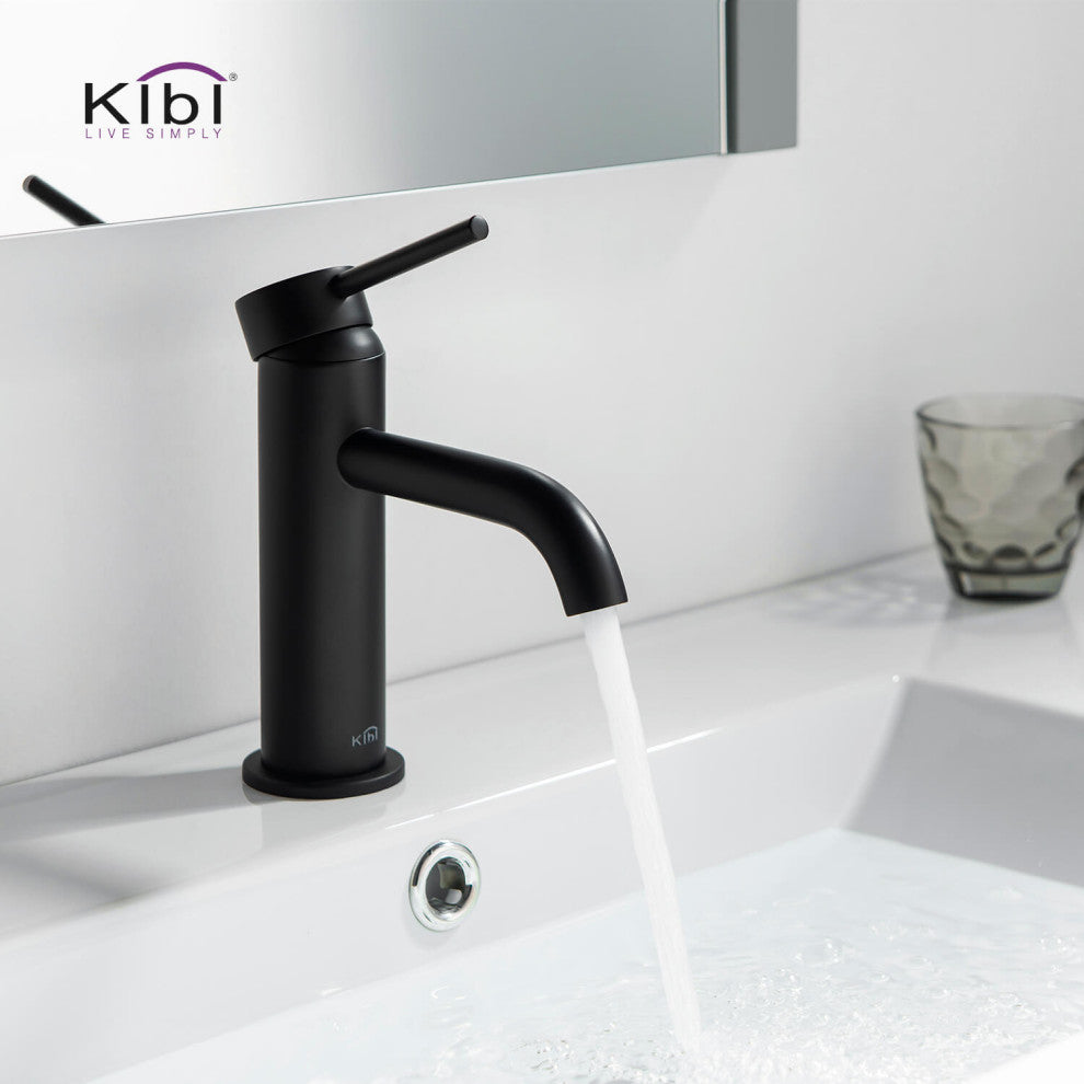 Circular Brass Single Handle Bathroom Faucet KBF1008, Matte Black, With Drain