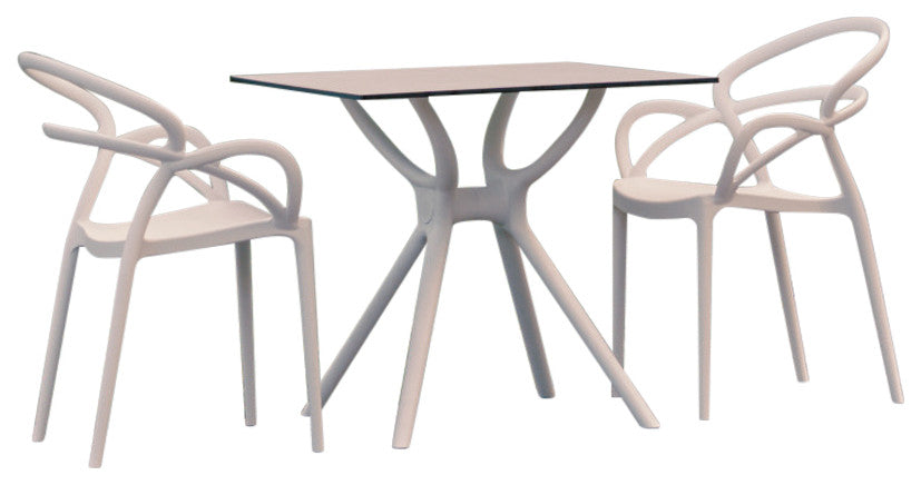 Mila Dining Set With 2 Arm Chairs White