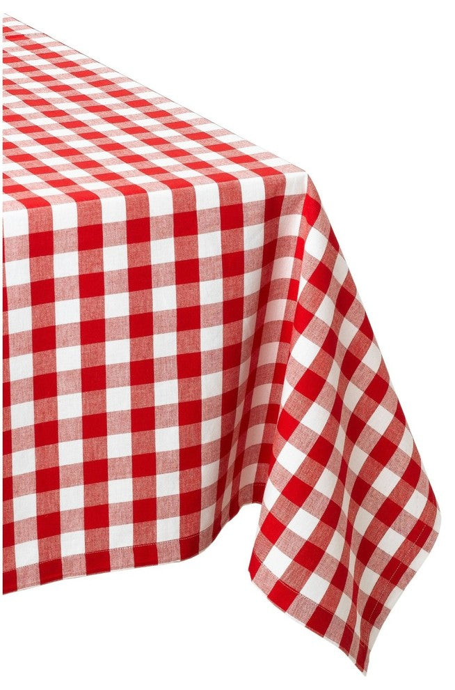 Checkers Red and White Tablecloth 70" Round, Seats 4-6