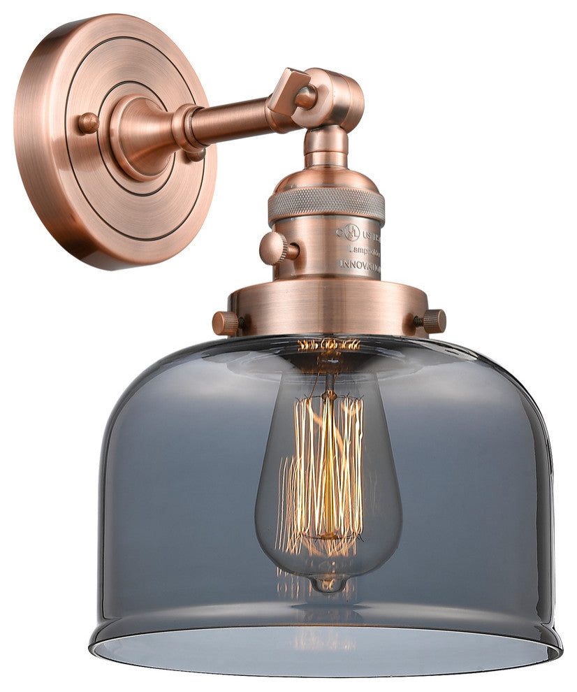 Large Bell 1-Light Sconce, Antique Copper, Glass: Plated Smoked