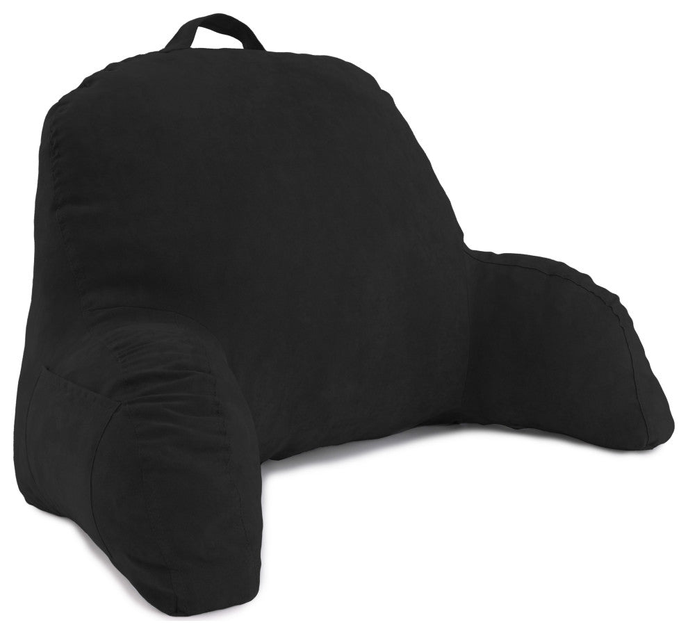 Black Microsuede Reading Pillow and Support Bed Backrest Pillow With Arms