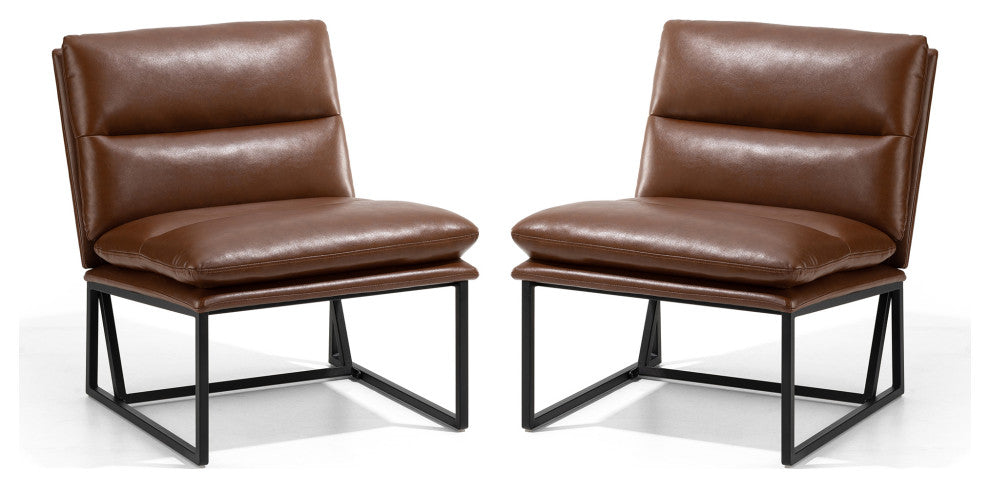 Set of 2 Modern Thick Leatherette Accent Chair, Coffee