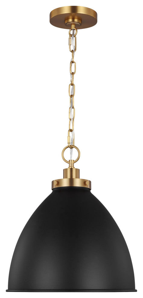 Wellfleet Medium Dome Pendant, Midnight Black and Burnished Brass