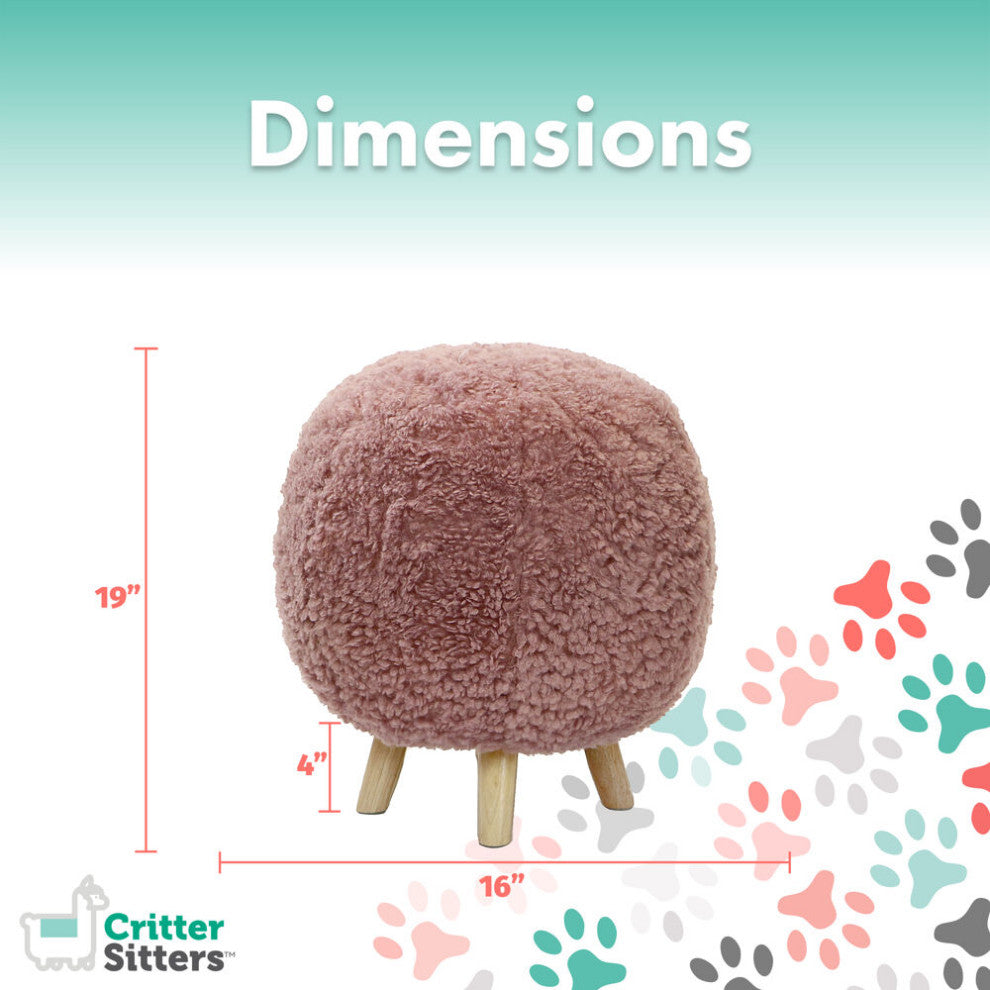 19" Seat Height Plush Pouf Ottoman, Pink With 4 Spindle Legs Furniture