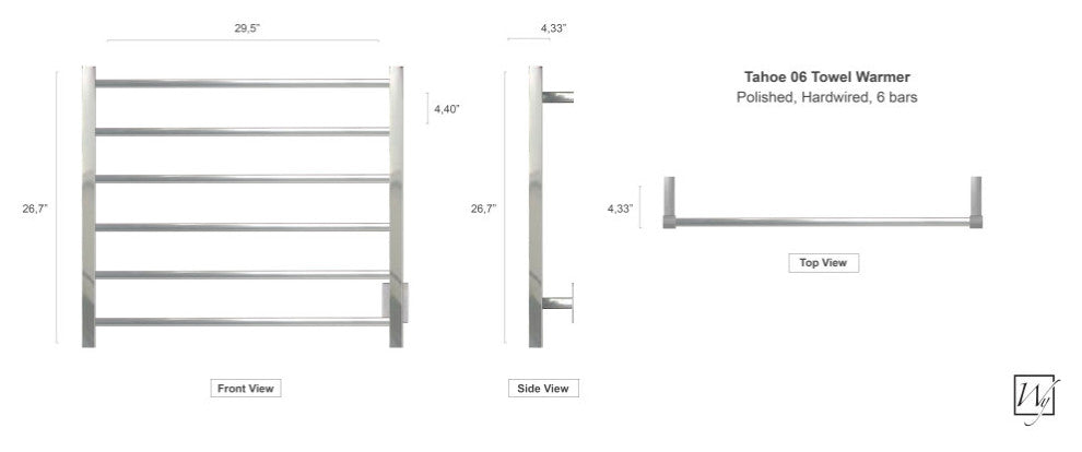 Tahoe Towel Warmer, Polished, 6 Bars