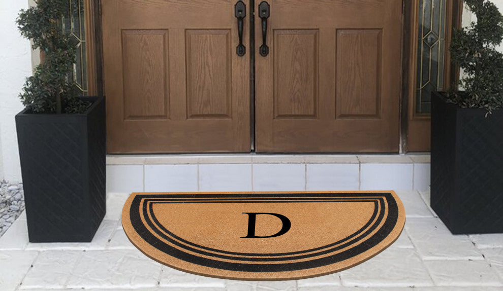A1HC Natural Coir Flock Monogrammed Door Mat for Front Door, 30x60, D