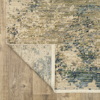 Saturn Modern Abstract Beige/Blue Multi Wool Blend Area Rug 6'7" x 9'6"