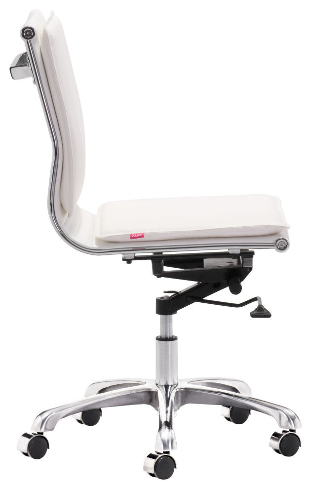 White Faux Leather Armless Executive Rolling Office Chair